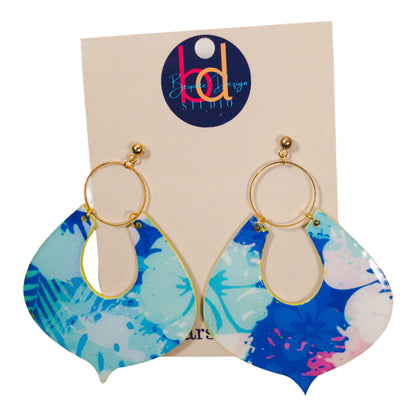 Pastel Blue and Pink Tropical Abstract DangleEarrings
