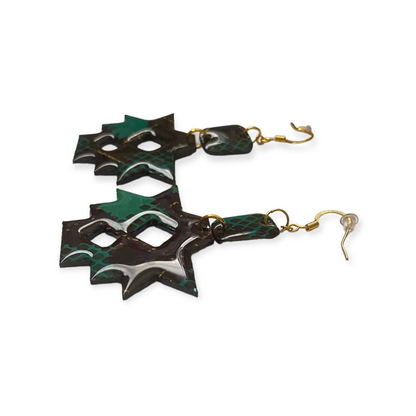Navy & Green Snake Aztec Recycled Earrings