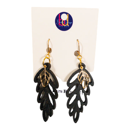 Walnut Stain Dangle Wood Leaf Earring