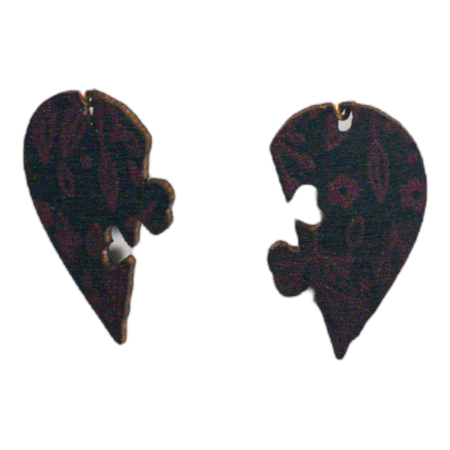 Black Wood Broken Heart Fuchsia Floral Print Earrings