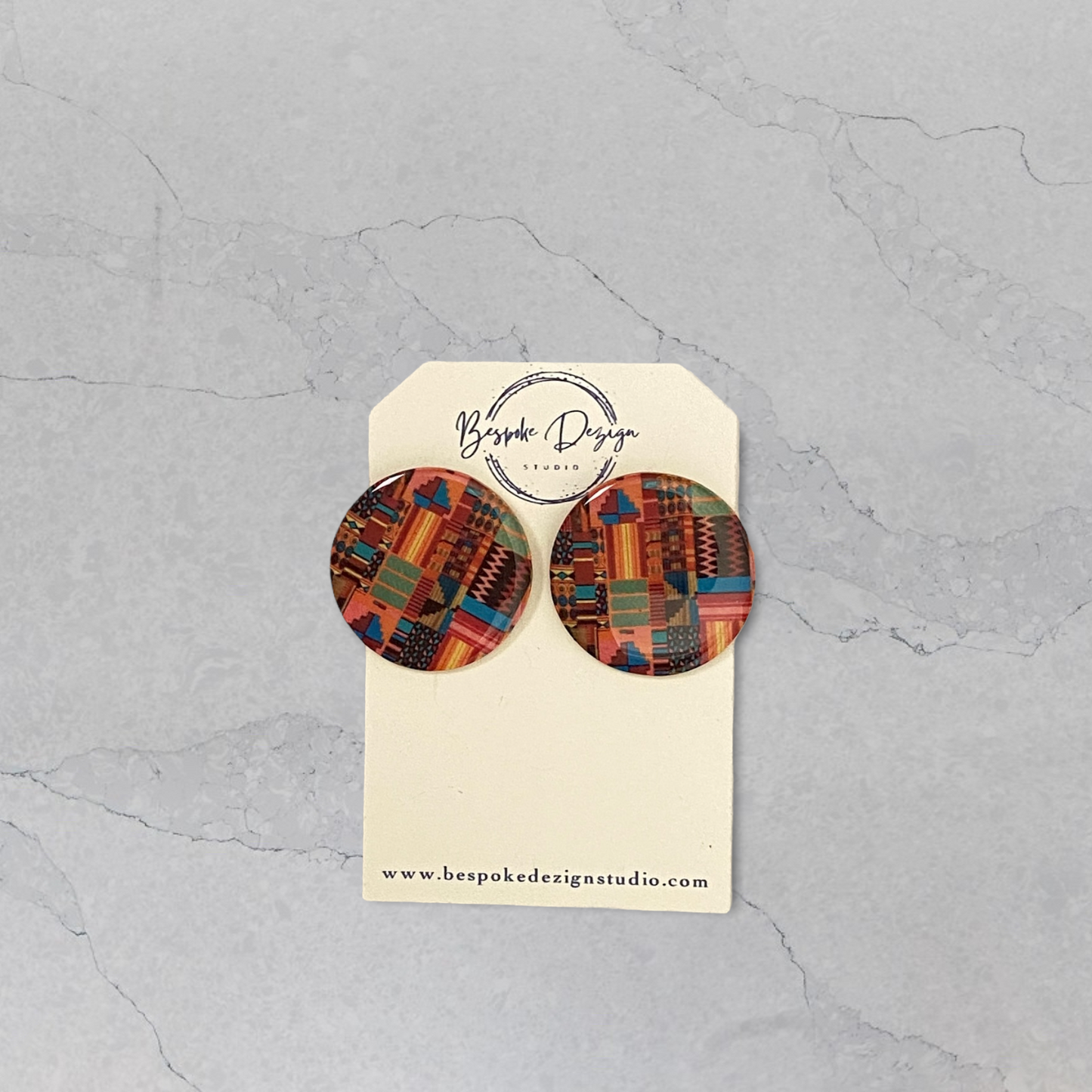 Pink Ankara Pattern Round Disc Recycled Earrings