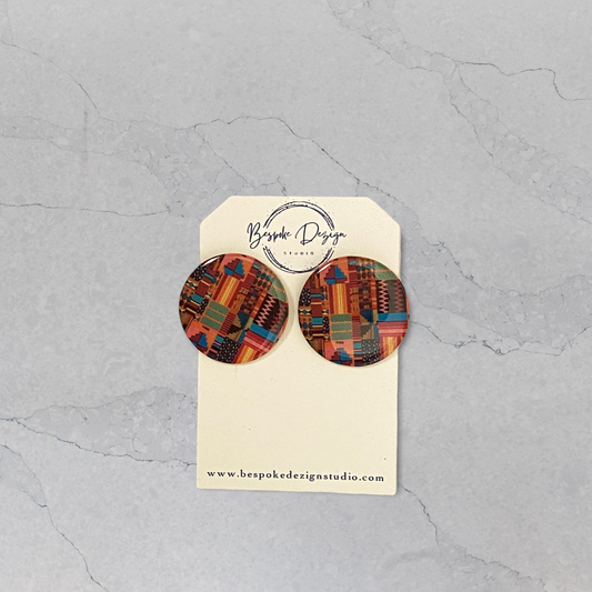 Pink Ankara Pattern Round Disc Recycled Earrings