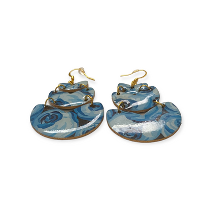 Shades of Blue Triple Flower Drop Recycled Earrings