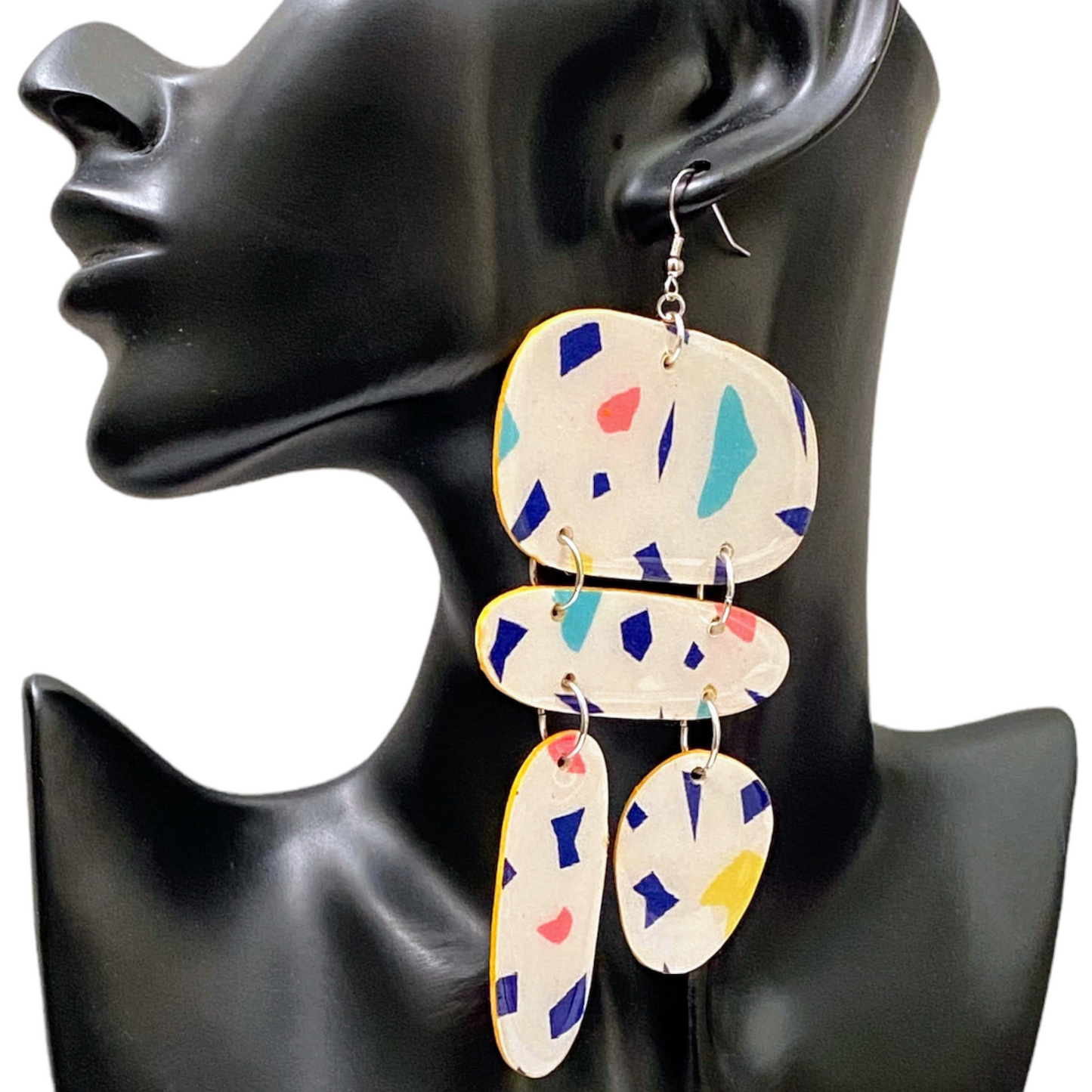 Spring Terrazzo Print Abstract Shaped III Recycled Earrings