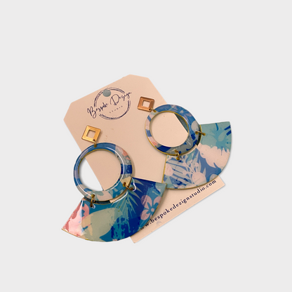 Pastel Blue and Pink Tropical Open Circle w/Arch Earrings