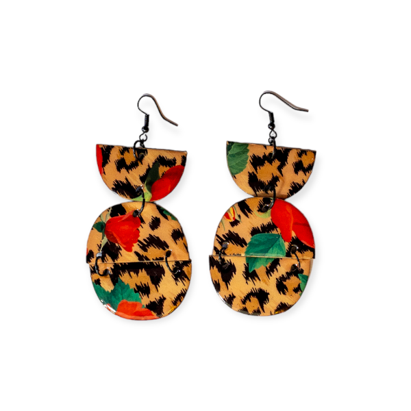 Triple Half Circle Leopard & Rose Recycled Earrings