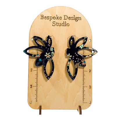 Open Half Flower Black Floral Pattern Recycled Earring