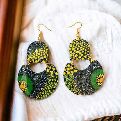 Navy Blue & Yellow Ethnic Pattern Recycled Earrings