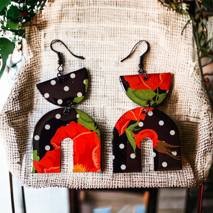 Flora & Polka Dot Arch Recycled Earring with Half Circle Tab