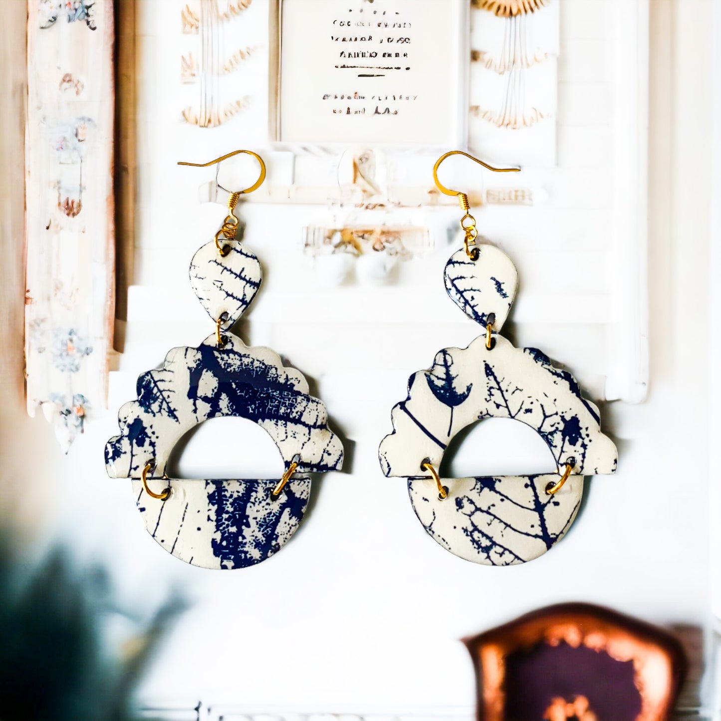 Navy & White Scalloped Edge Recycled Earring