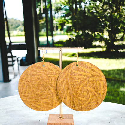 Wheat Round Wood Tribal Earrings
