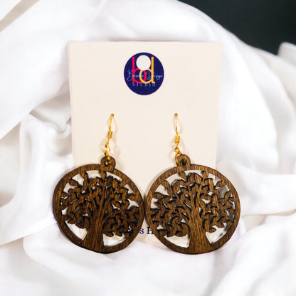 Tree of Life II Round Wood Earrings