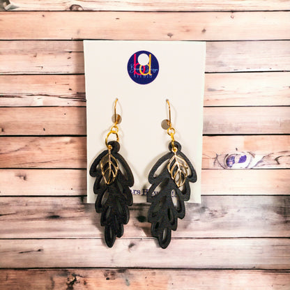 Walnut Stain Dangle Wood Leaf Earring