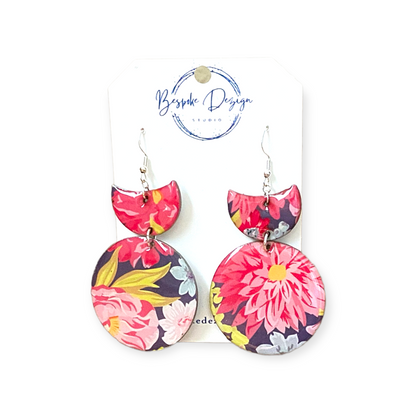 Vibrant Flowered Round w/Tab Recycled Earrings