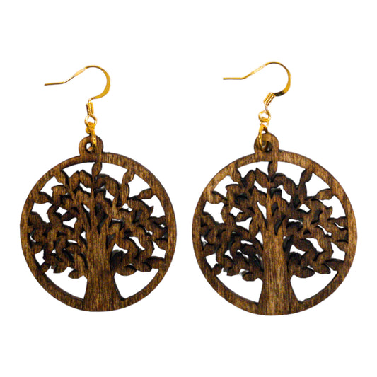 Tree of Life II Round Wood Earrings