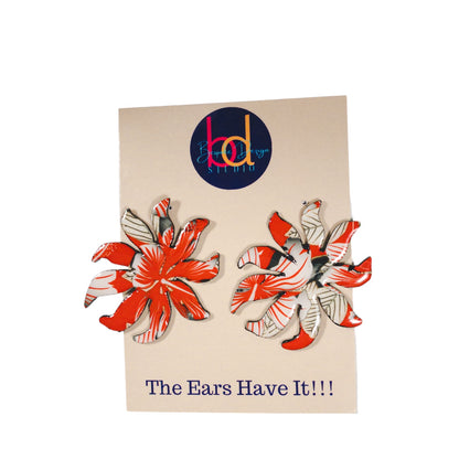 Red & Black Medium Flower Stud