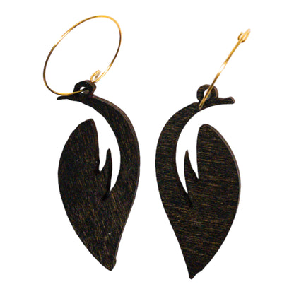 Walnut Stain Hoop Leaf Wood Earring