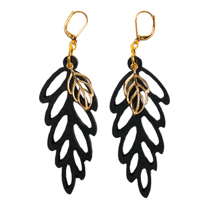Walnut Stain Dangle Wood Leaf Earring