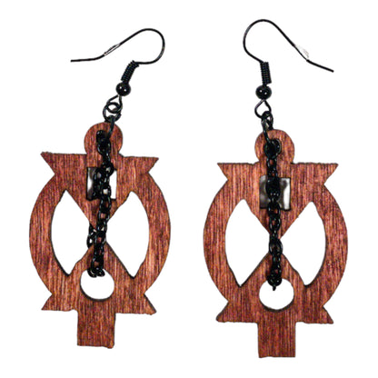 Cherry Stained Boa Me Na Me Mmoa Wo Adinkra Symbol Earring with Chains