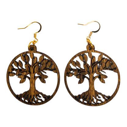 Tree of Life Round Wood Earrings